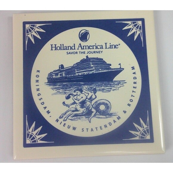 Vintage Holland America Cruise Line Ships Delft Blue Tile Coasters Set of 2 New - Picture 4 of 8